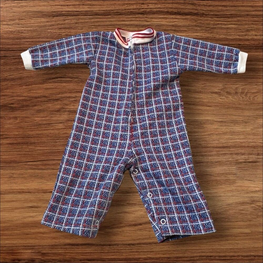 ☑️ Vintage Health-Tex Red White Blue Plaid Zip Romper Baby 9 Months
